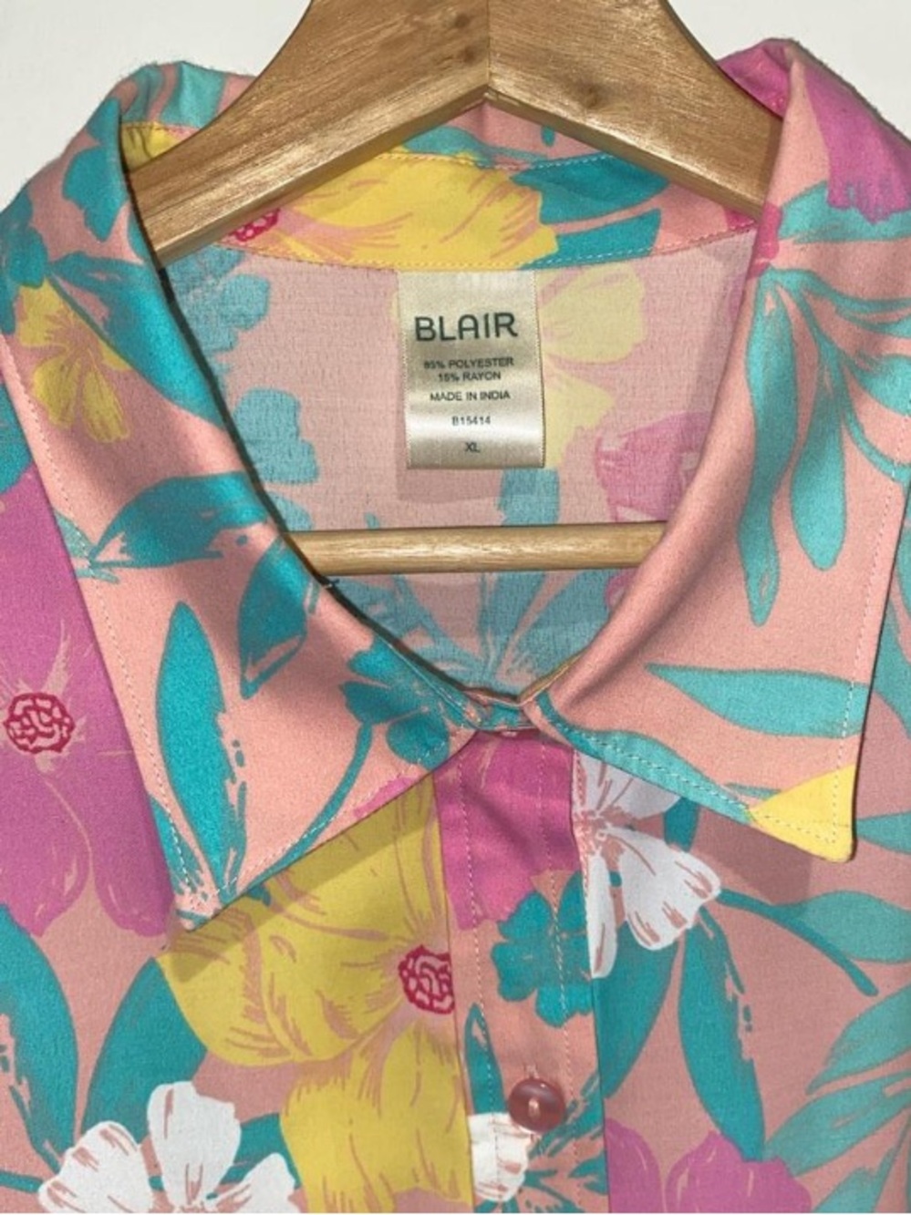 Blair Pink Floral Button-Up Shirt with Yellow & Teal Accents - Picture 2 of 3